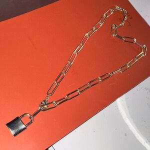 Gold Chain Necklace with Lock Pendant